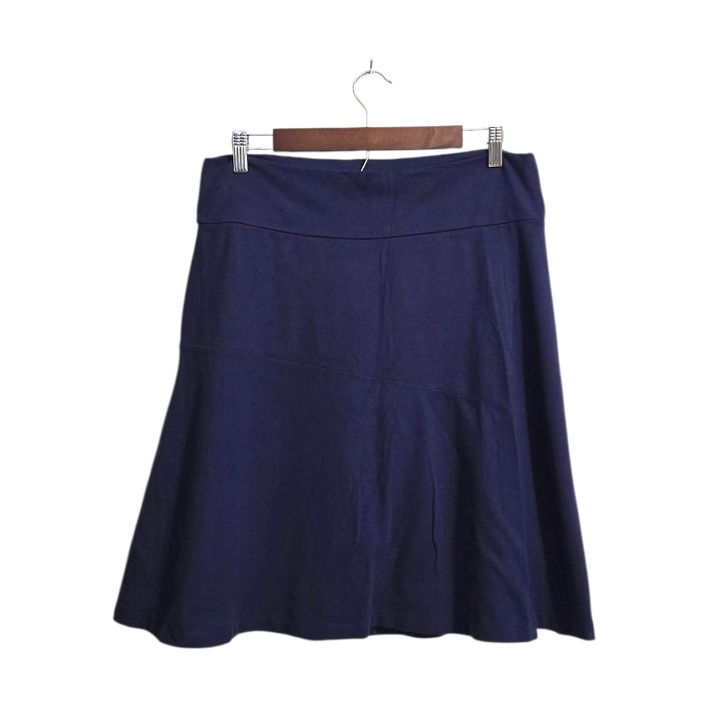 Athleta Pull On Faux Wrap Knee Length A-Line Skirt In Navy Sz L